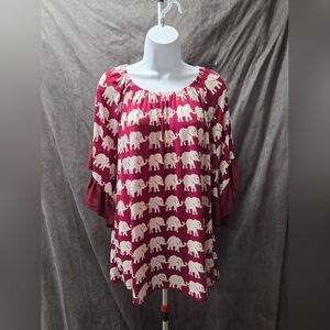 Elephant Print Women's Top - Red and White